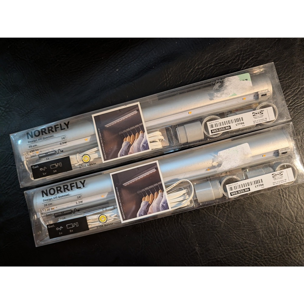 2 IKEA Norrfly LED Light Strips 14" Silver 603.322.90 Motion Sensor Closet NEW
